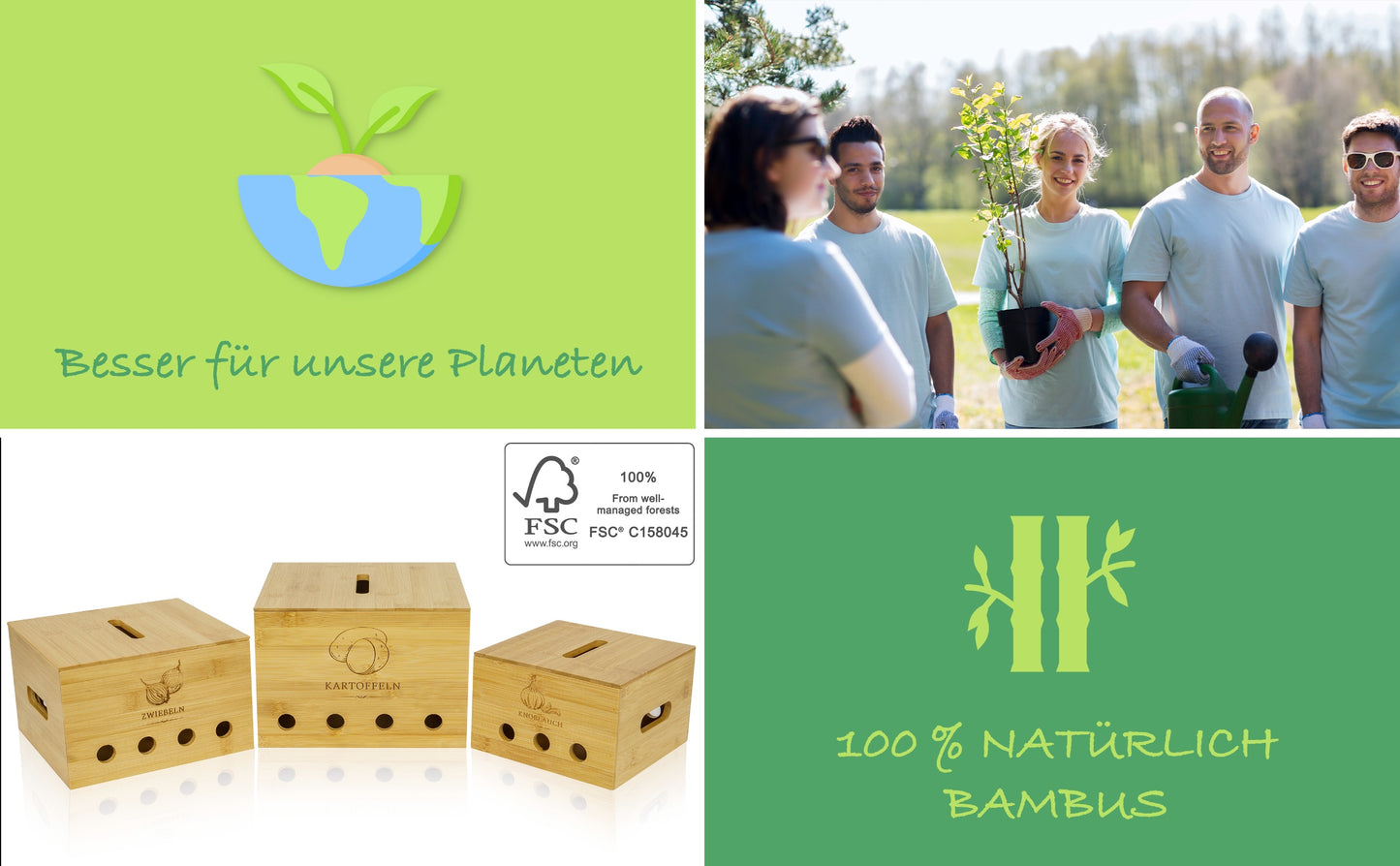 BAZELINE CREATIONS® Bambus Vorratsdosen Set [3-teilig] | Nachhaltige Küchen Organisationslösung | Perfekt für Kartoffel Lagerung, Zwiebel Lagerung und Knoblauch Lagerung